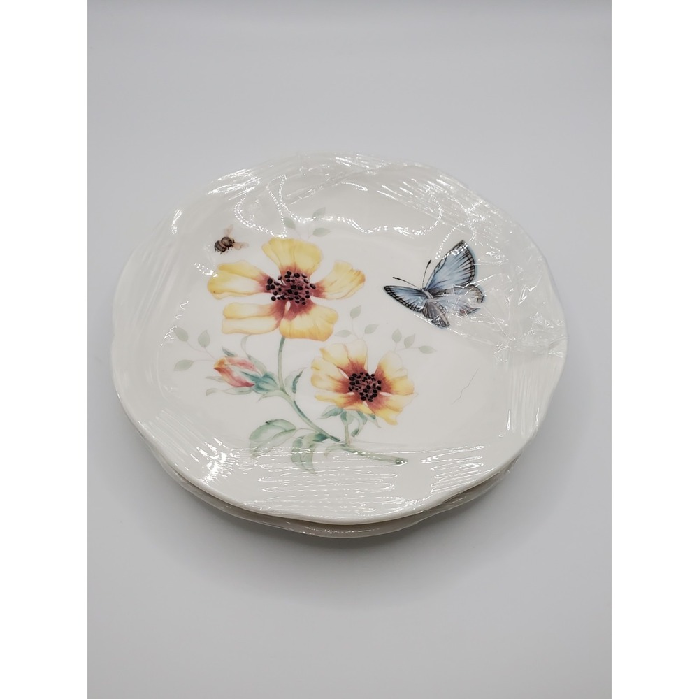 Lenox‎ Butterfly Meadow Party Plate 6.5" Yellow Flower Bumblebee Set Of 2
